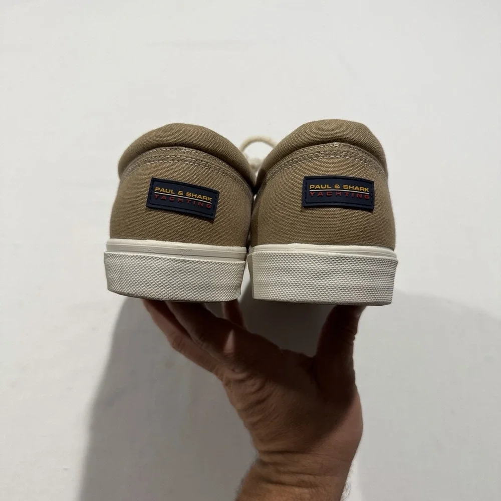 Paul & Shark Yachting Mens 12 EU 45 Canvas Boat Shoes Deck Sneakers Khaki Tan
